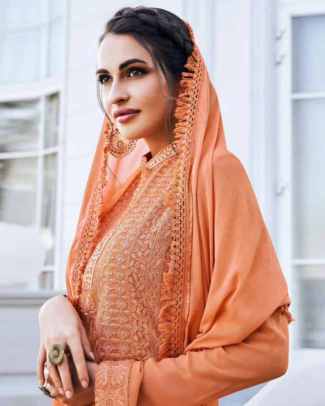 Orange Color Festive Wear Pakistani Palazzo Suit with Dupatta