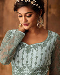 Light Blue Color Wedding Wear Net Semi Stitched Anarkali Suit