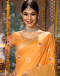 Light Orange Color Festive Wear Cotton Jacquard Banarasi Silk Saree