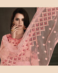 Pink Colored Partywear Embroidered Georgette Satin Anarkali Suit With Net Dupatta