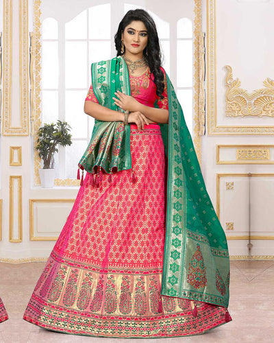 Pink Color Bridal  Wear Silk Jacquard Lehenga & Blouse with Dupatta