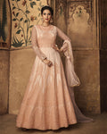 Peach Color Wedding Wear Net Semi Stitched Anarkali Suit