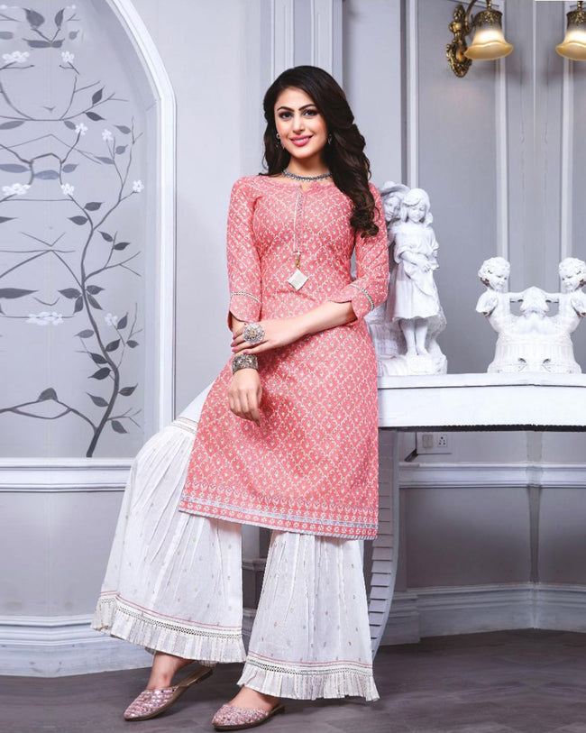 Sharara Suit Dress Design 2019 Fancy Light Pink Color Party Wear Fancy Cotton Sharara Suit – Fashionnaari