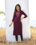 Purple Colored Casual Wear Rayon Embroidered Work Kurtis