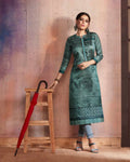 Teal Blue Color Two Tone Casual Wear Rayon Printed Kurtis