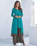 Dark Blue Color Rayon Stylish Printed Sharara Palazzo Suits