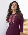 Purple Colored Casual Wear Rayon Embroidered Work Kurtis