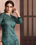 Teal Blue Color Two Tone Casual Wear Rayon Printed Kurtis