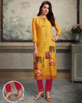 Yellow Color Festive Wear Printed Rayon Stylish Pant Suits