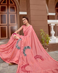 Peach Color Pure Georgette Embroidery Work Saree