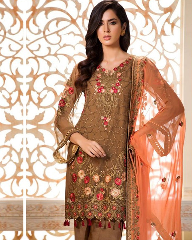 Olive Green Color Party Dress Material Palazzo Style Pakistani Suit