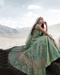 Olive Green Color Wedding Wear Net Semi Stitched Anarkali Gown Dress