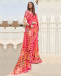 Pink and Peach Color Two Tone Pure Georgette digital print Saree