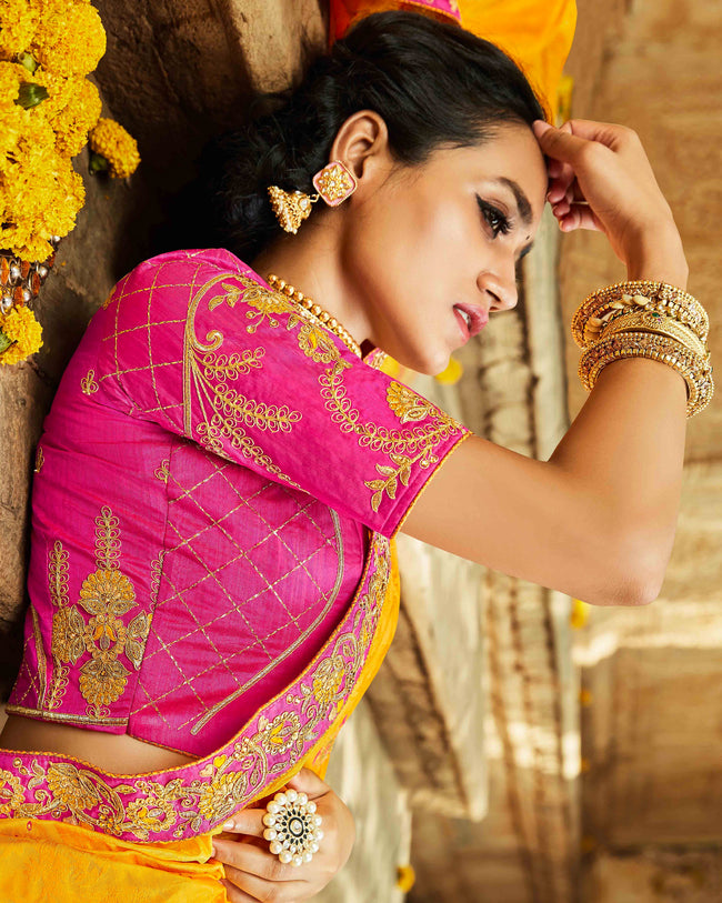 Light Pink Saree in Silk with Golden Woven Border and Pallu
