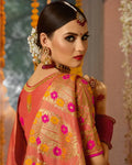 Pink and Peach Color Two Tone Festive Wear Banarasi Silk Saree