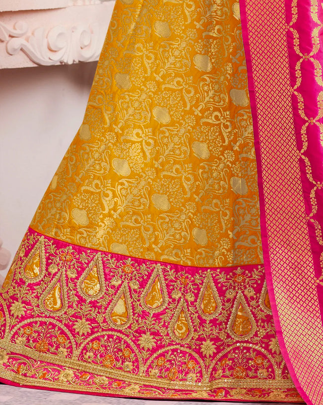 Magenta Pink Color Festive Wear Silk Jacquard Embroidery Lehenga Choli