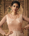 Peach Color Wedding Wear Net Semi Stitched Anarkali Suit