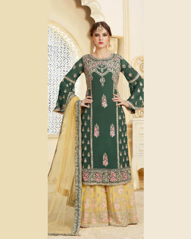 Stunning Green Colored Party Wear Unstitched Sarara Suit