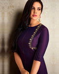 Purple Partywear Embroidered Pure Silk Palazzo Suit