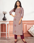 Wine Color Checks Printed Cotton Stylish Pant Suits
