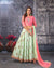 Pink and Sea Green Color Party Wear Crop Top with Maxi Skirt Set