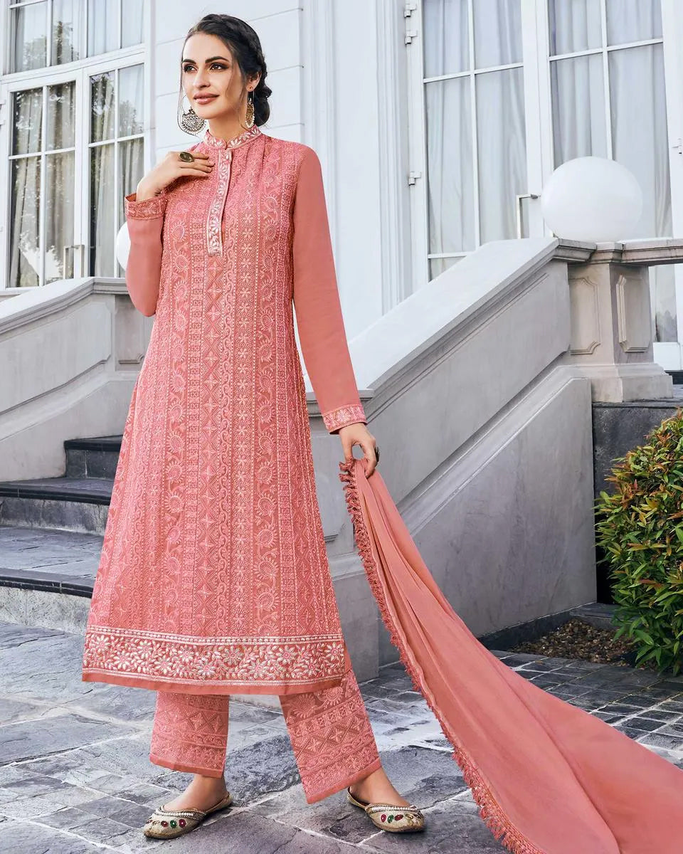 Buy Rani Pink Hand Work Georgette Festive Wear Pant Salwar Suit from Ethnic  Plus