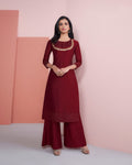 Maroon Colored Gota Pati Work Casual Palazzo Suits