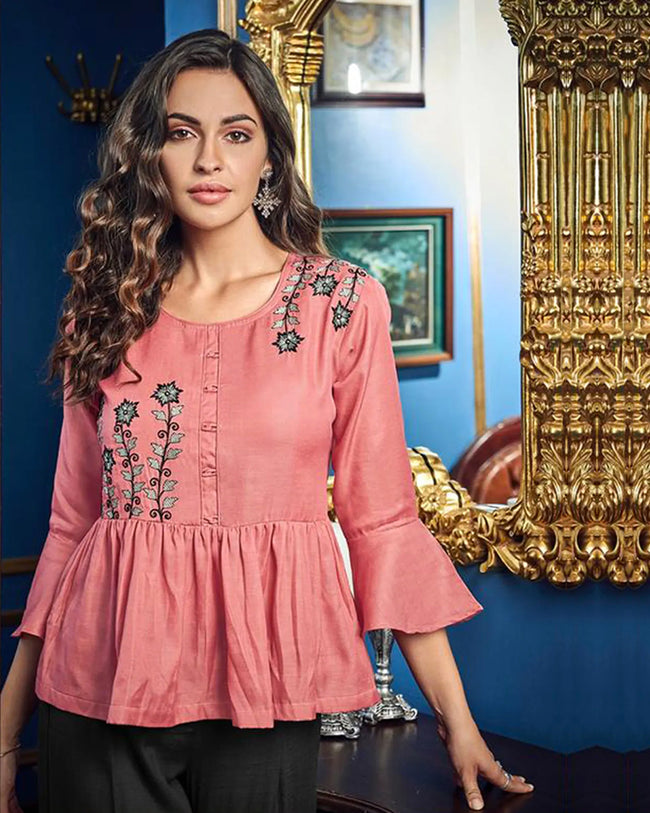 Pink-Black Colored Casual Wear ReadyMade Palazzo Set