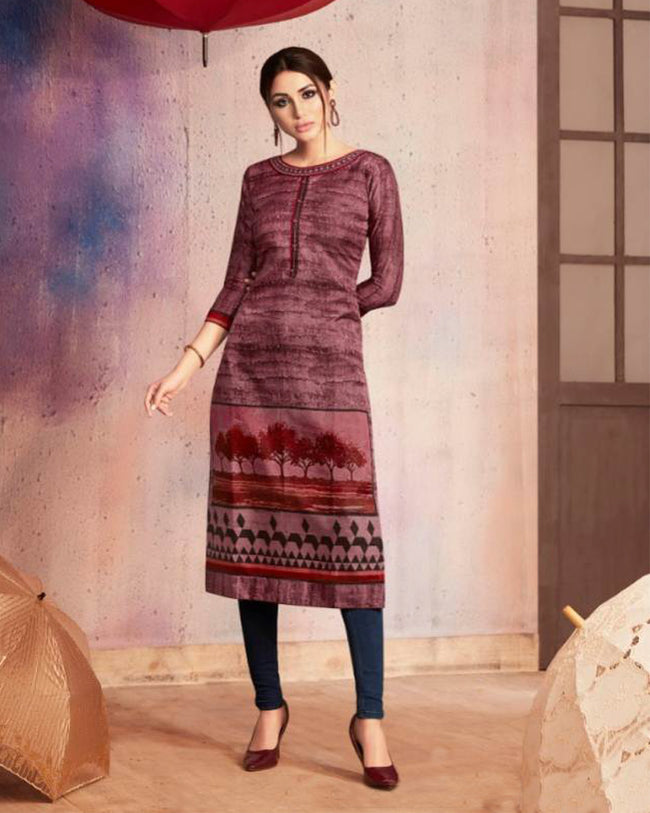 Pink Color Two Tone Casual Wear Rayon Printed Kurtis