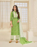 Parrot Green Color Cotton Printed Palazzo Suit With Dupatta
