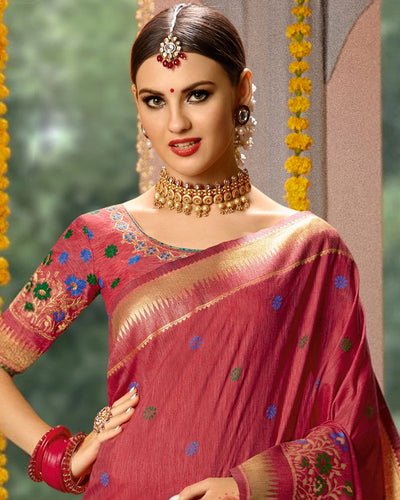 Rust Pink Color Two Tone Festive Wear Banarasi Silk Saree