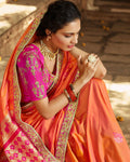 Dusty Peach Color Banarasi Silk  Saree with Woven Pallu and Embroidered Border