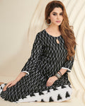 Black Colored Partywear Printed Rayon Long Kurti