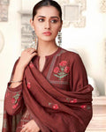 Maroon Color Winter Wear Printed Pashmina Unstitched Pakistani Salwar Kameez Suit