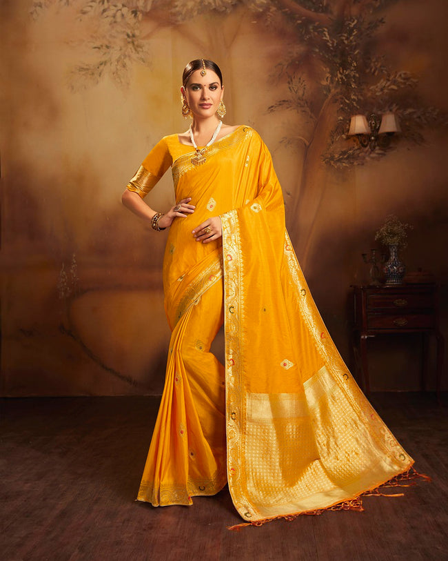 Mustard Yellow Color Festive Wear Jacquard Silk Saree