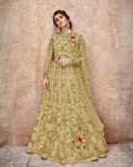 Lemon Yellow Color Wedding Wear Net Semi Stitched Anarkali Gown