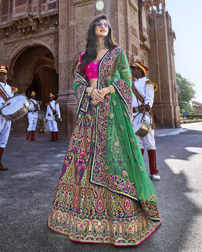 Green Color Wedding Wear Silk Thread Work Lehenga Choli