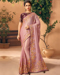Purple Color Wedding Wear Pure Dola Silk Jari Embroidery Work Saree