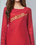 Red Color Party Wear Silk Straight Pant Style Suits