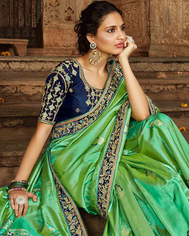 Green Color Two Toned Banarasi Silk  Saree with Woven Pallu and Embroidered Border