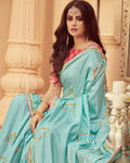 Sky Blue Color Fancy Border Classic Designer Saree with Pink Blouse