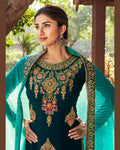 Radiant Teal Green Colored Party Wear Unstitched Sarara Suit