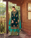 Radiant Teal Green Colored Party Wear Unstitched Sarara Suit