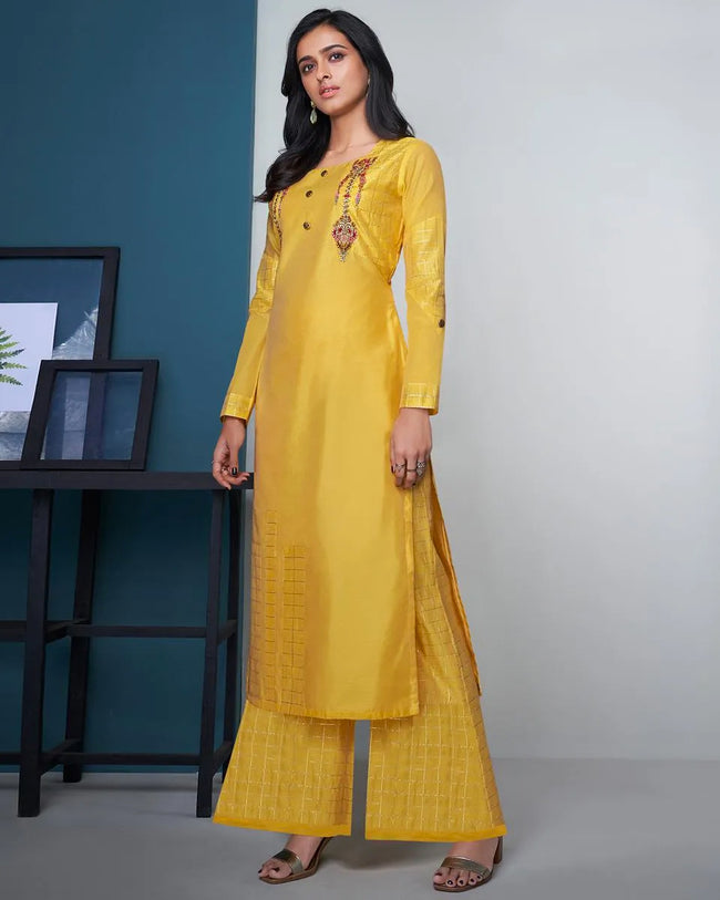 Demanding Beige Colored Casual Printed Cotton Silk KurtiBottom Set
