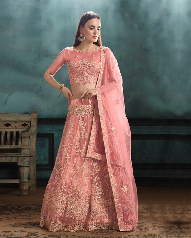 Pink Color Bridal Wear NET Lehenga & Blouse with Dupatta
