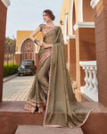 Mehendi Green Color Pure Georgette Designer Saree with Printed Blouse