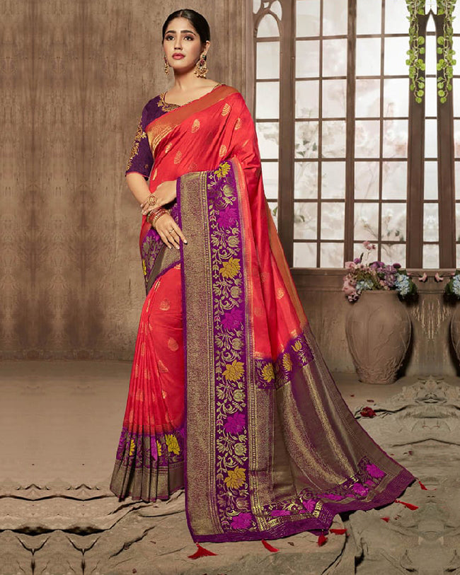 Red Color Festive Wear Pure Dola Jacquard Silk Designer Saree