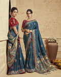 Navy Blue Color Wedding Wear Heavy Banarasi Silk Saree With Double Blouse