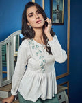 White-Green Colored Casual Wear ReadyMade Palazzo Set