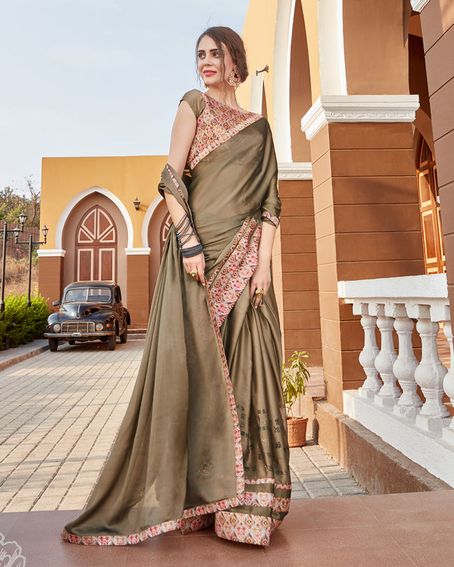 Mehendi Green Color Pure Georgette Designer Saree with Printed Blouse